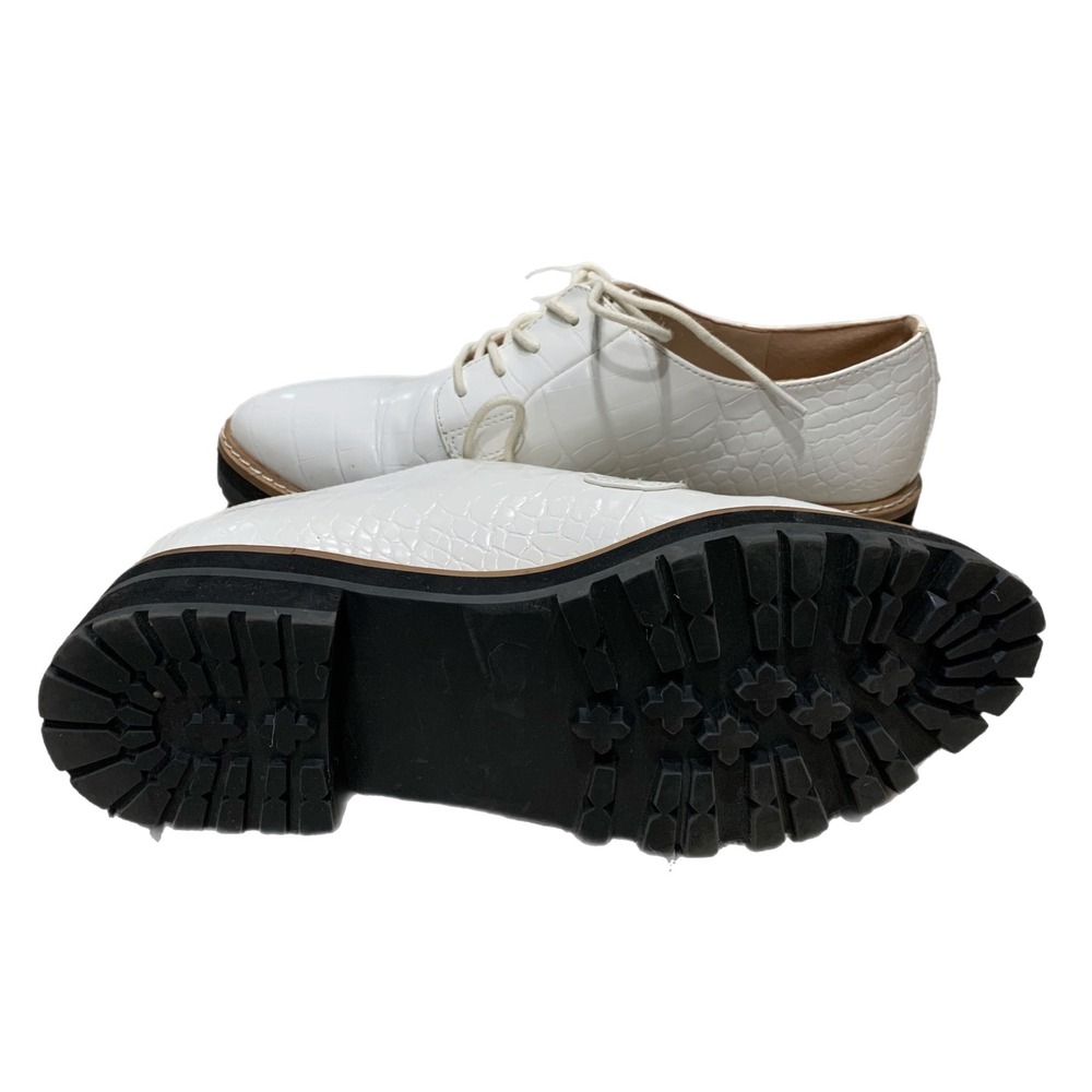 Aqua White Croc Embossed Lace Up Vegan Oxford Shoes Utility Chic Lug Sole-7 - Picture 4 of 8